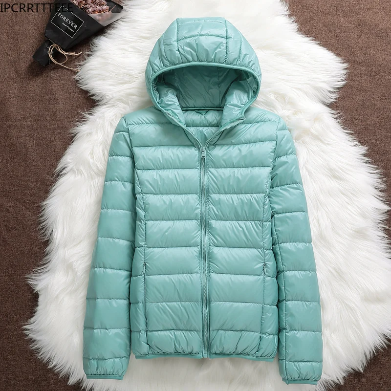 Autumn Winter Women Long Sleeve Warm Coat Female Outwear Ultralight Thin Down Jacket White Duck Down Hooded Jackets