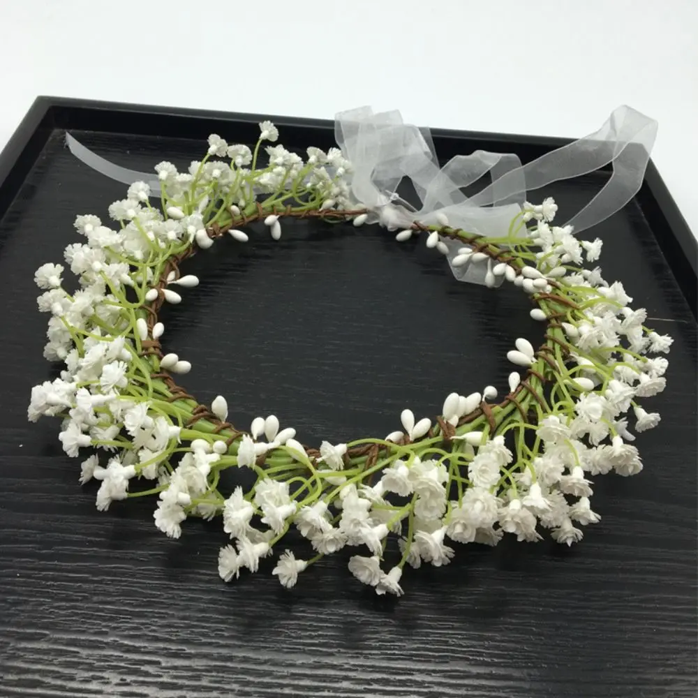 New Hair Accessories Hair Ornament Bride Corolla Headwear Fabric Flower Crown Babysbreath Head Wreath