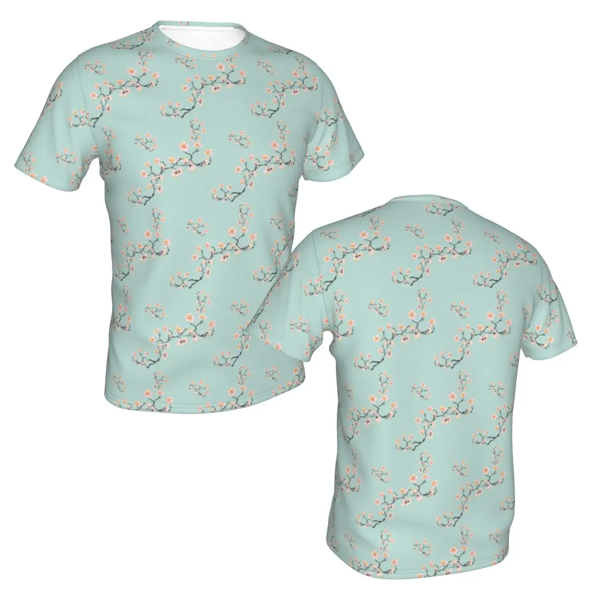 100% Cotton Sakura Cherry Blossom Japanese Flowers T-Shirt Men's Classic T Shirt Men Crew Neck Summer Shirts Tops