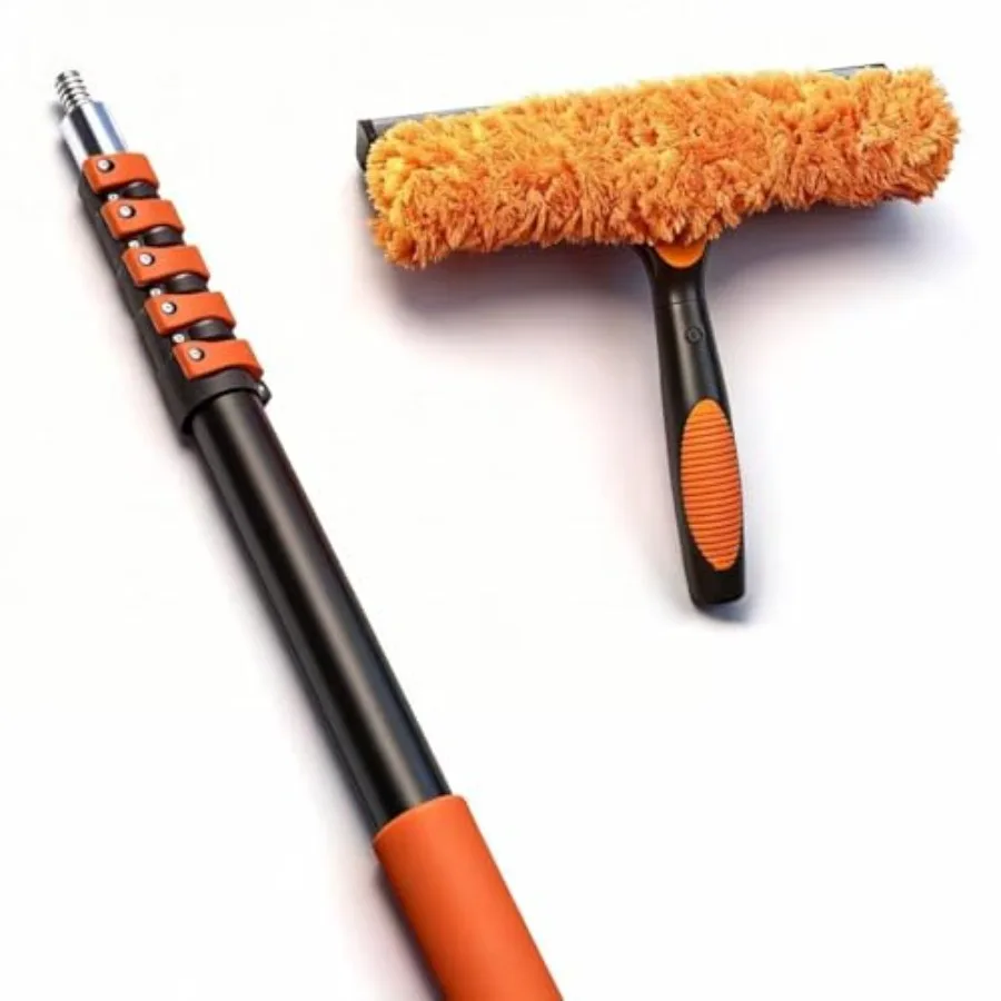 

30Feet High Window Cleaning Kit 5-24 Feet Telescoping Extension Pole with Dual Action Flip-Lock and Screw Fixing Design 2-in-1