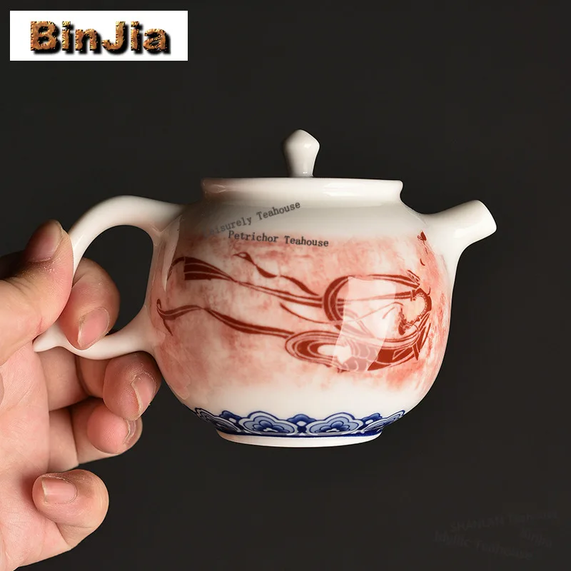 White Porcelain Decal Teapot Ancient Tea Infuser Pot Tea Soaking Kettle With Ball Hole Chinese Tea Teaware Accessories Craft
