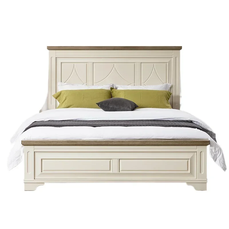 American solid wood bed modern simple white French all solid wood princess bedroom double bed 1m81.5 retro light luxury
