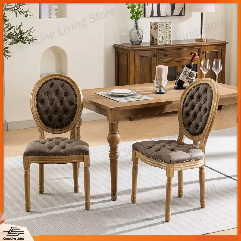 French Solid Wood Dining Chair Antique Spray Paint Hand Pulled Buckle PU Leather Nail Head Decoration Modern Home Furniture