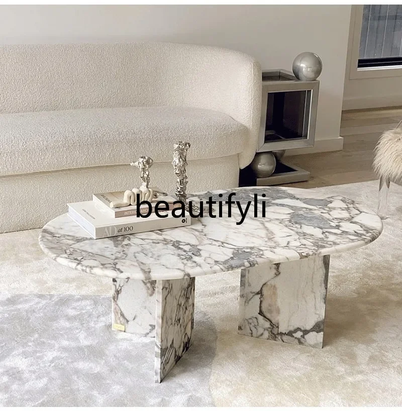 

A15 Nordic light luxury natural marble coffee table living room villa model room designer home high-end modern creativity