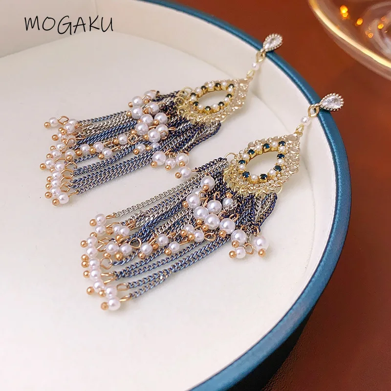 

MOGAKU Vintage Earrings for Women Long Tassel Baroque Style Geometric Drop Earring Ladies Temperament Party Jewelry Accessories