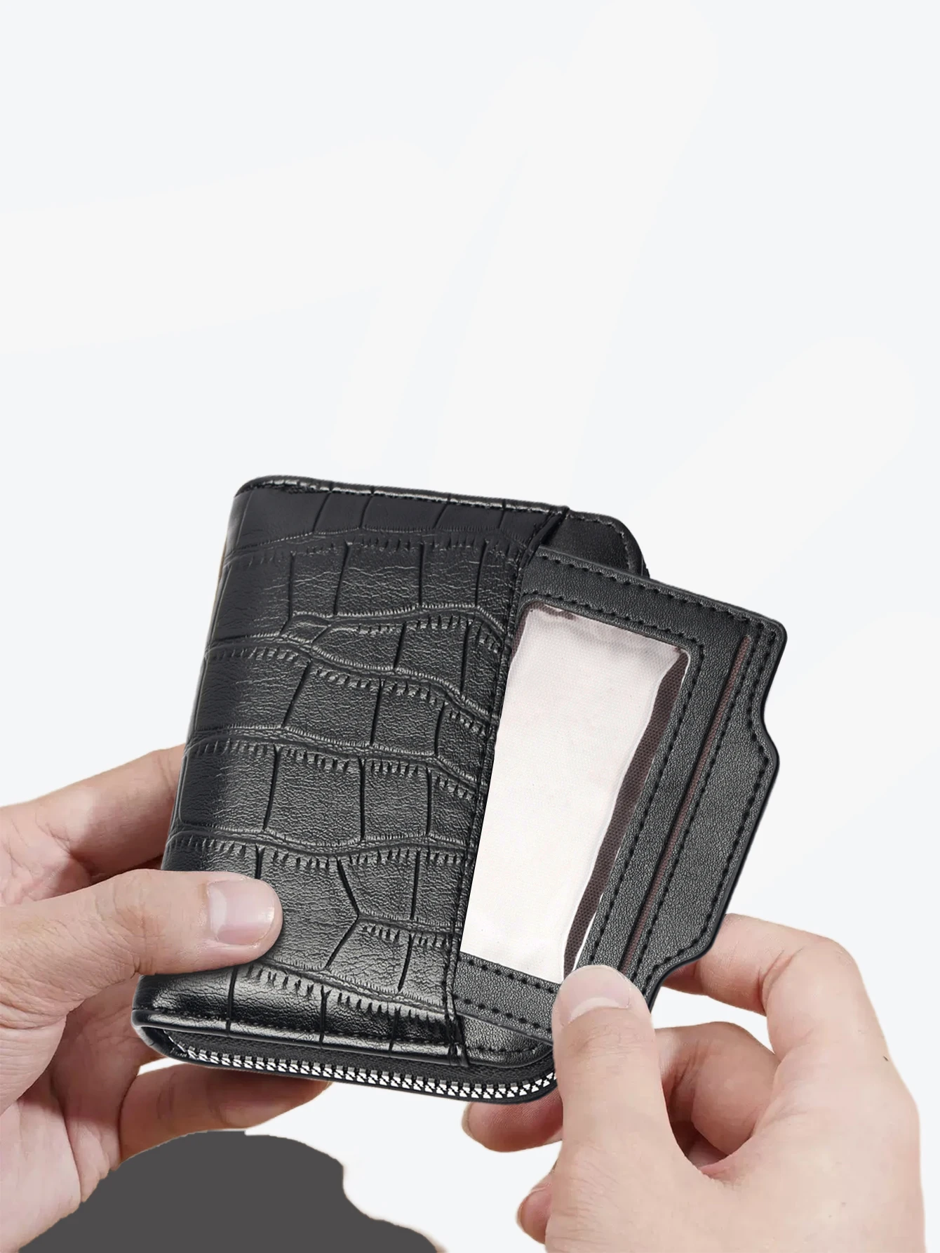 Men's Crocodile Texture Zipper Clutch Wallet - 10-in-1 Storage with 6 Card Slots, 2 ID Windows, Coin Pocket & Cash Compartment,