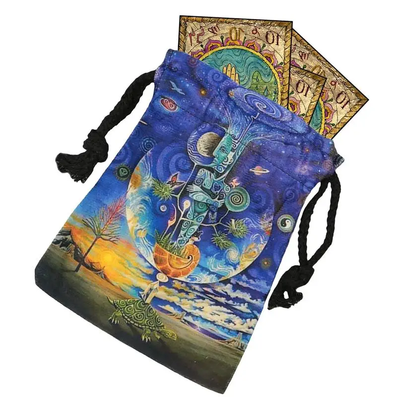 Tarot Card Pouch Drawstring Tarot Dice Bag Tarot Cards Fabric Bag Jewelry Pouch 13X18cm Multifunction Digital Printing Tarot Bag