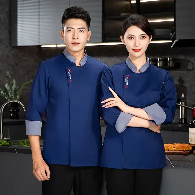 Jacket Waiter Cook Men With Logo Clothes Uniform Apron Sleeve Long Coat Chef Restaurant Hotel T-shirt Work