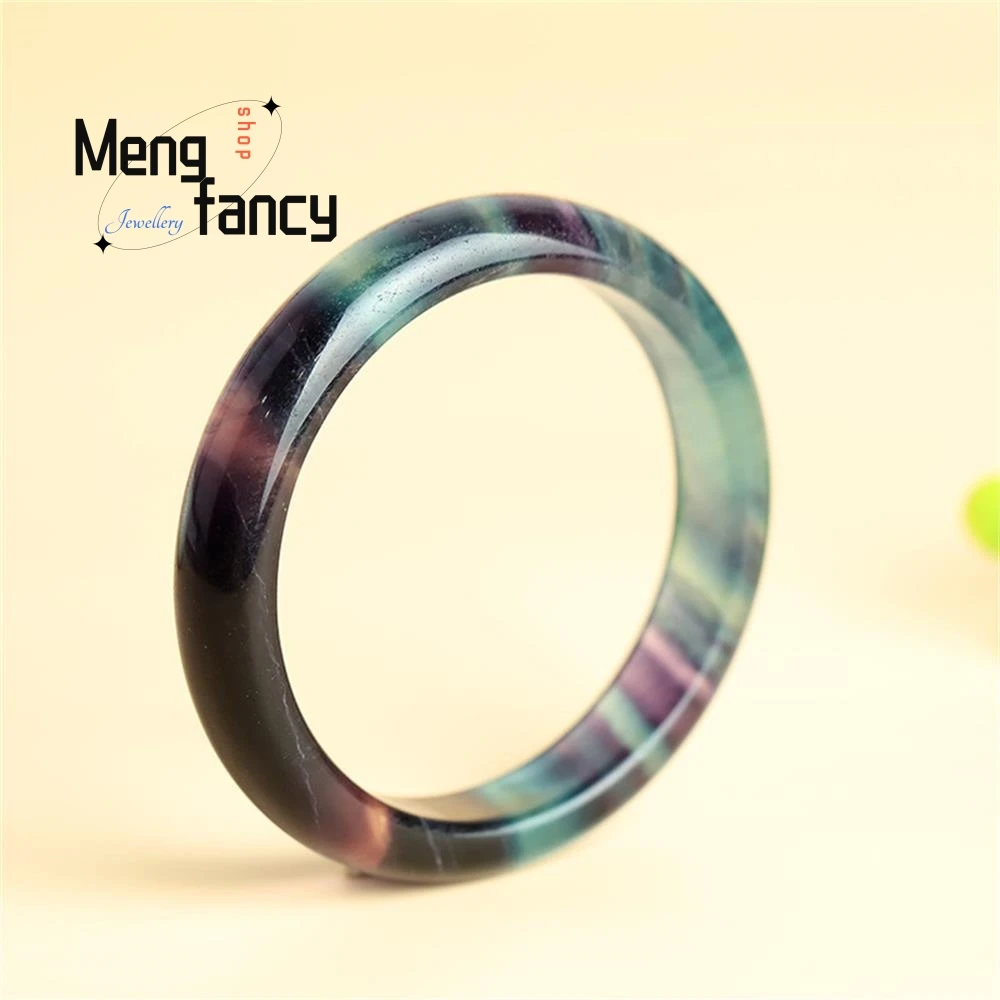 Natural Colored Fluorite Iridescent With Multi-layered Patterns Ice-like Stone Rare Phenomenon Amethyst Jade Bangle Fine Jewelry