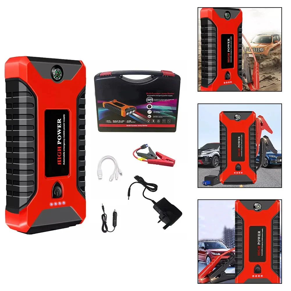 28x19x6.5cm Car Jump Starter Charge Multiple Devices Safety Features LED Flashlight Tool Bag 1000A Peak Current