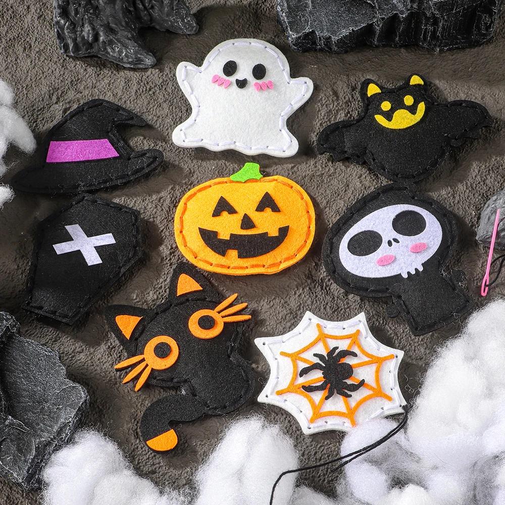 Halloween theme 8-piece sewing material package, simple and easy-to-operate craft kit sewing music, Halloween gifts