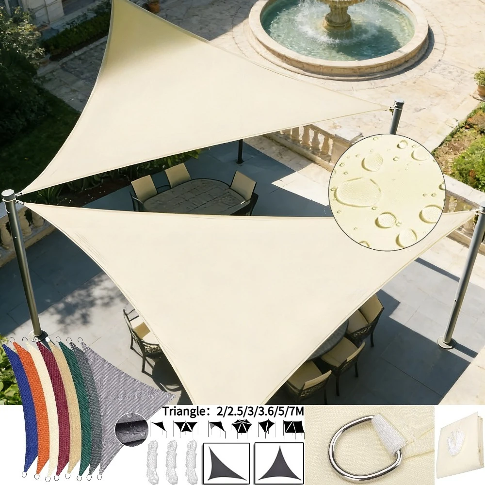 Waterproof Triangle Shade Sail 2/3/.3.6/5/7M Patio Awning Outdoor Garden Pool Canopy Sun Shelter Shade Cover Camping Tents