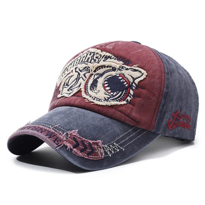 

Retro Shark Embroidered Baseball Caps Bone Solid Animal Cartoon Men Women Cotton Stretch Hip Hop Streetwear Sun Hats