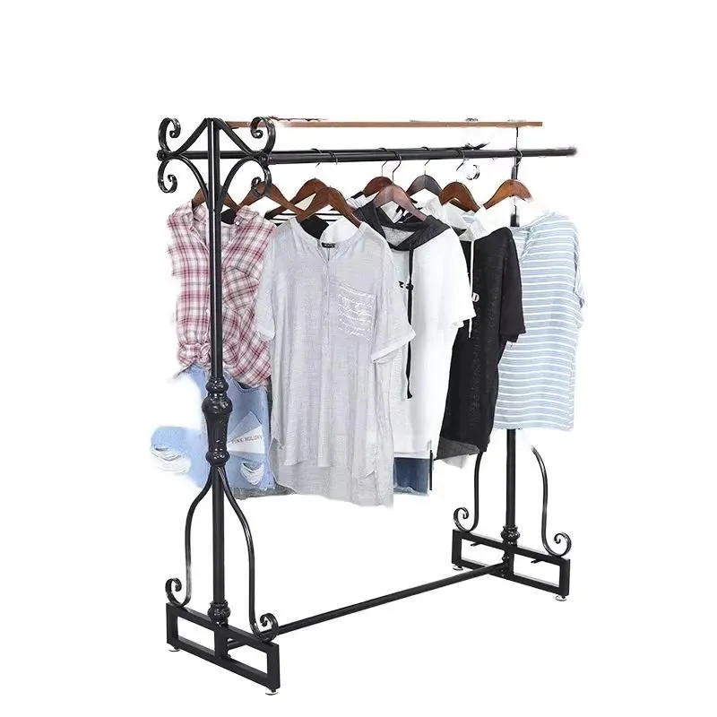 Single Layer Floor to Ceiling Non Folding Metal Hanger Display Rack for Store Clothing Storage
