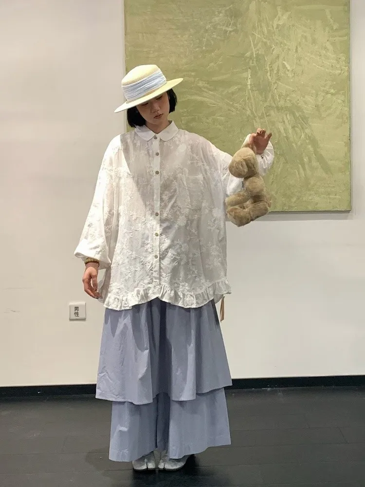 

Японская вышитая свободная блузка с длинными рукавами для женщин, новая весенняя модная художественная свободная блузка с эффектом омоложения