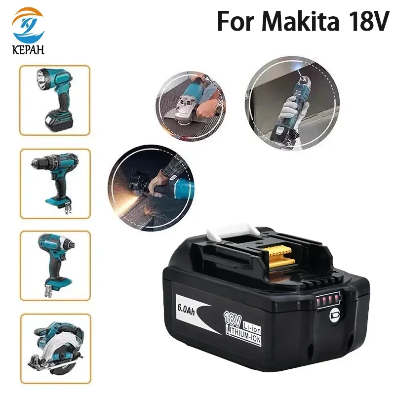 

100% original 18V Makita rechargeable lithium battery, 6ah, with LED, angle grinder, BL1860, BL1850, 2a charger