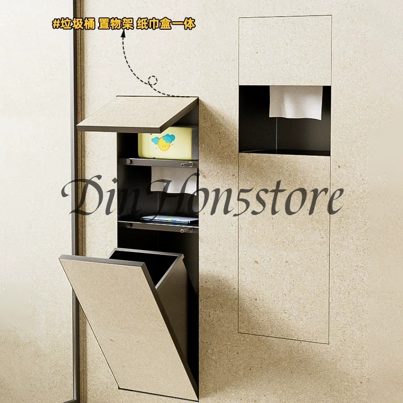 304 Stainless Steel Hidden Trash Can Tissue Box Niche Toilet Toilet Embedded Metal Cabinet