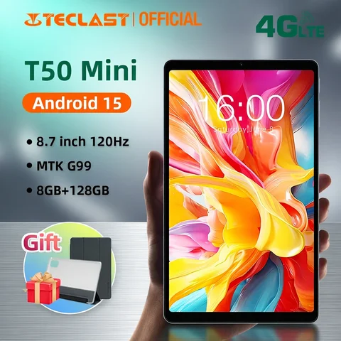 Teclast T50 Mini Android 15 Tablet 8.7" IPS 120Hz G99 8-core Max 20GB(8GB+12GB Expansion) RAM 128GB ROM Dual 4G LTE Type-C GPS