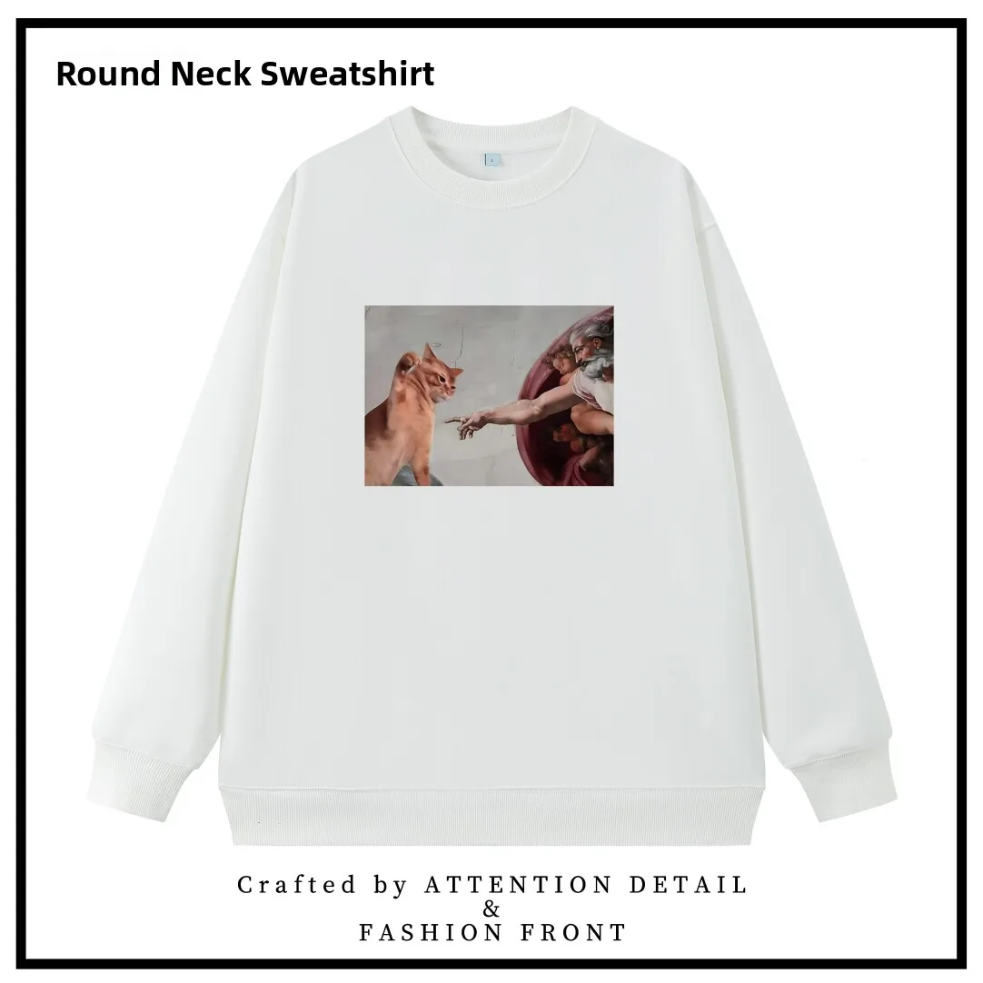 Adam  Heavyweight Pure Cotton round Neck Sweatshirt Autumn Winter Couple Text Print Commute Fun Pet Cotton Crew Neck Sweat...