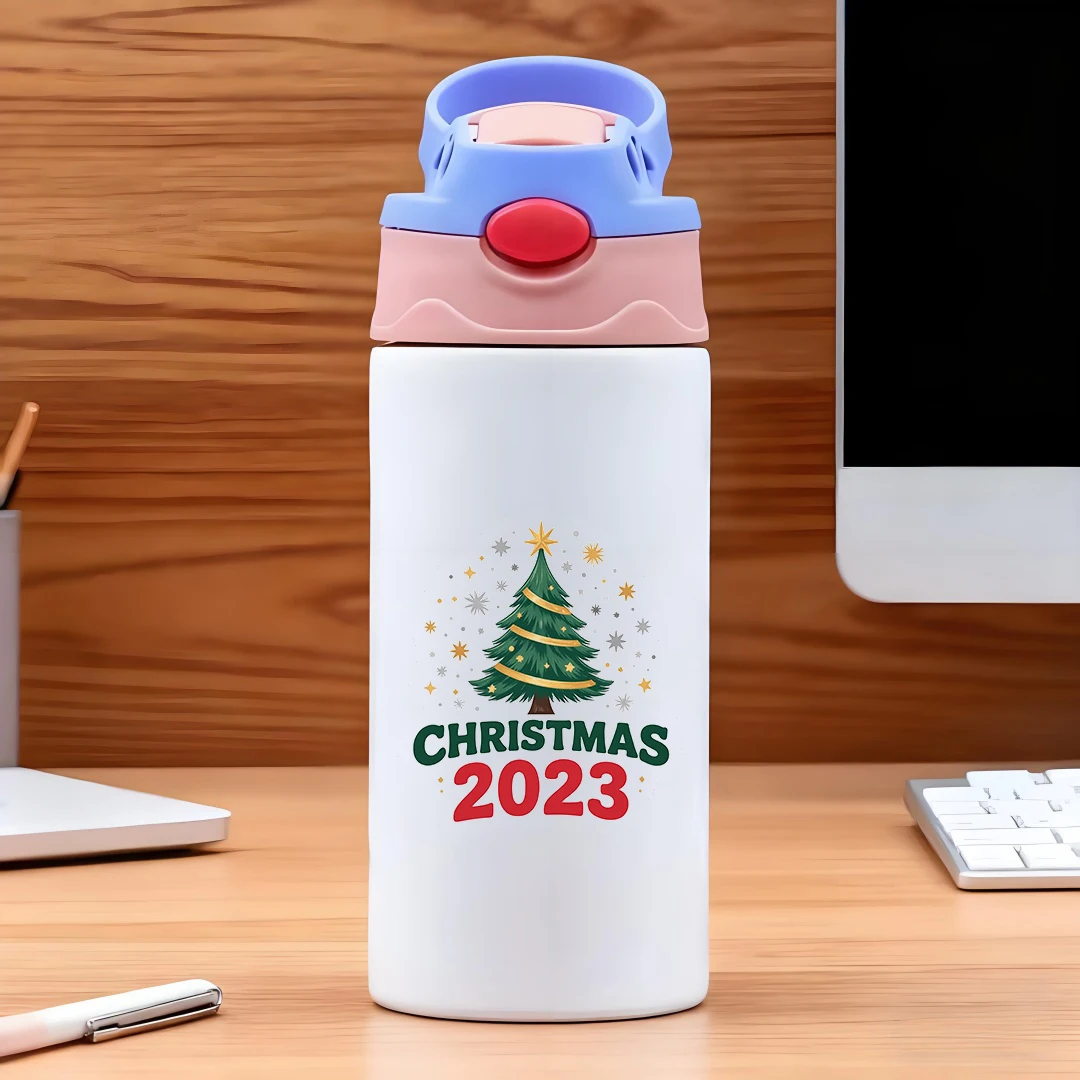 Tasse isolée en acier inoxydable 304 + tasse en paille d'arbre de noël de dessin animé, tasse Portable pour enfants, cadeau de noël et du nouvel an 2023