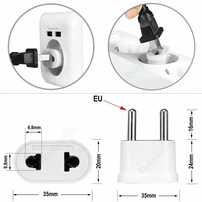 1szt Adapter wtyczki EU Adapter podróżny z USA na UE Konwerter wtyczki elektrycznej z USA na Europę Gniazdo zasilania Euro Gniazdo AC