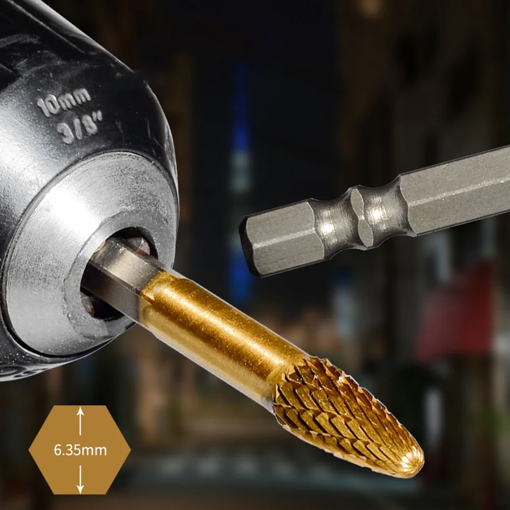 5 pçs arquivo rotativo broca 1/4 Polegada hexágono haste carboneto arquivo rotativo rebarbas gravura moagem polimento para metal madeira