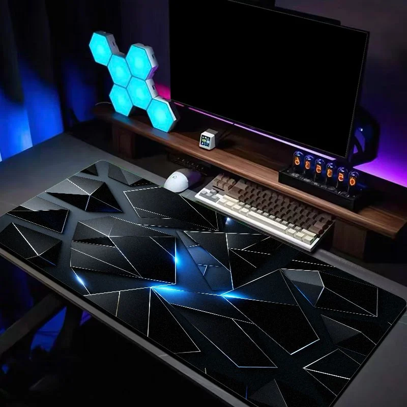 VIKAMA Futuristic Polygon Cool Glowing Triangle XXL Desk Mat Non Slip Rubber Gaming Mouse Pad Home Office Tabletop Decor