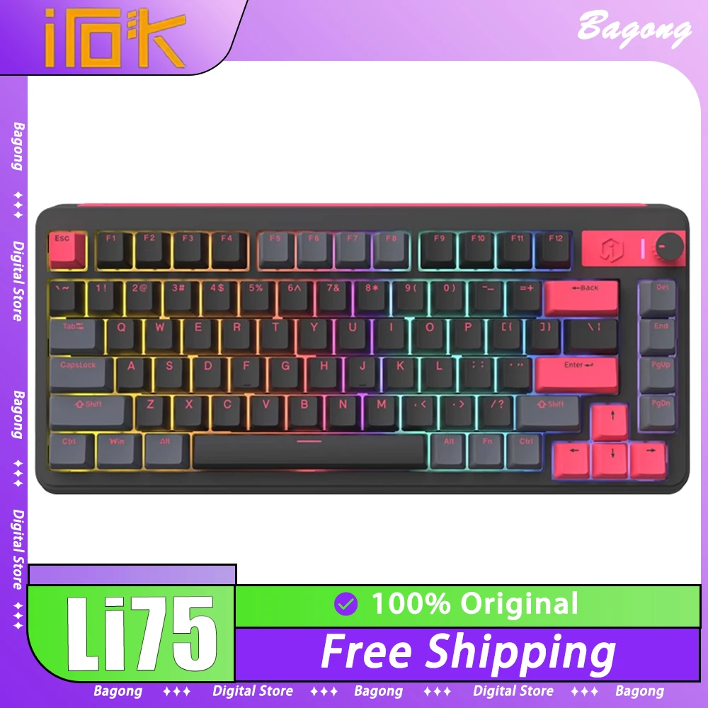 

IROK Li75 Mechanical Keyboard Multifunctional Knob Three Mode RGB Backlit Wireless Gaming Keyboard Hot Swap Gasket Pc Gamer