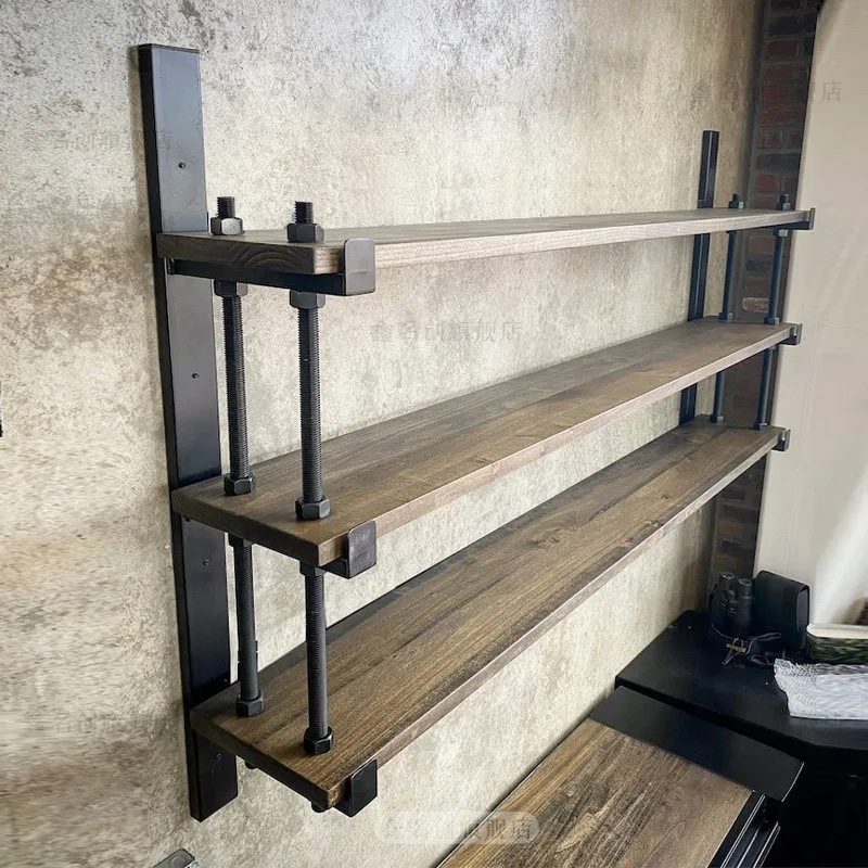 Loft industrial wind wall hanging wall solid wood baffle multi-layer shelf bookshelf wine rack storage display
