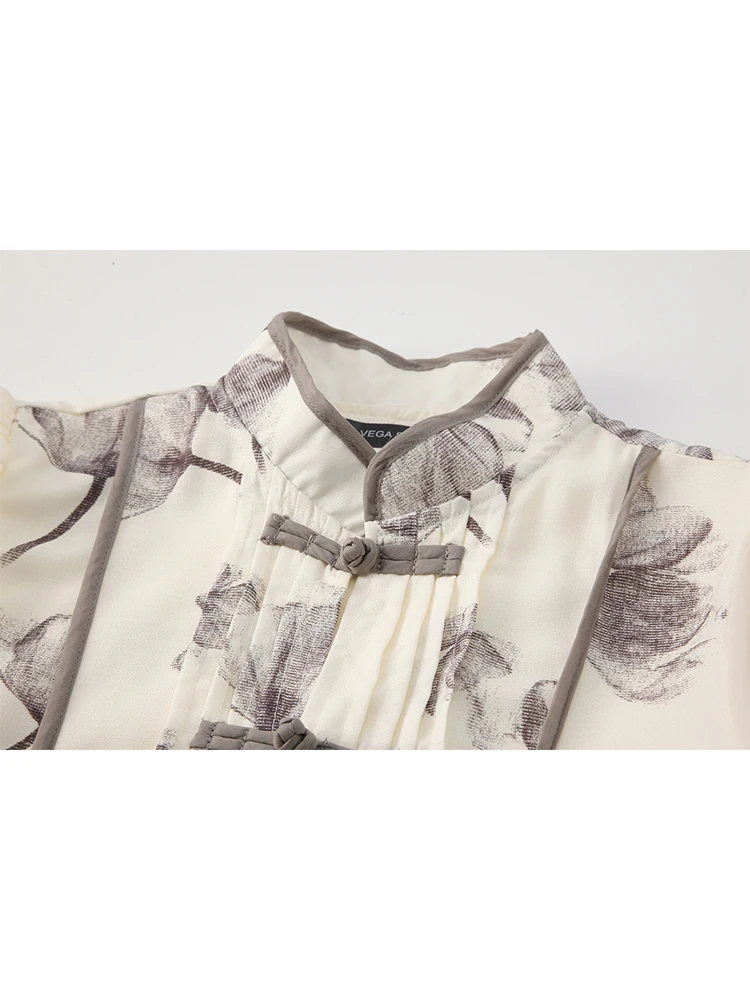 Damskie koszule i bluzki Harajuku Elegancka moda Vintage Długi rękaw Chiński styl Szykowny nadruk Koszula Topy Odzież Letnia Top