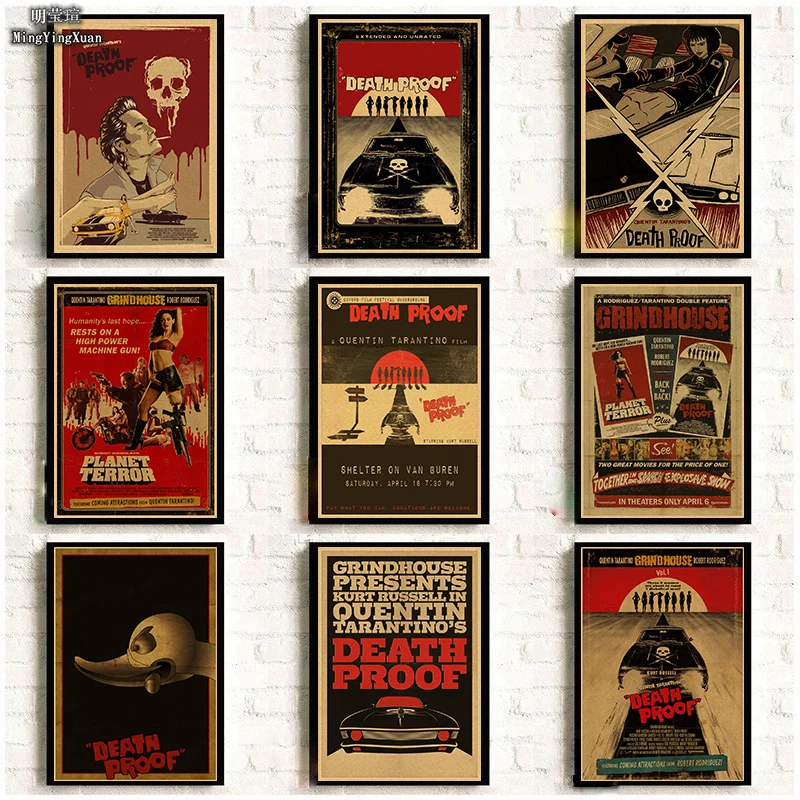 Death Proof Vintage Kraft Paper Poster High Definition Classic Movie Retro Sticker for Bar Cafe Home Art Wall Decor