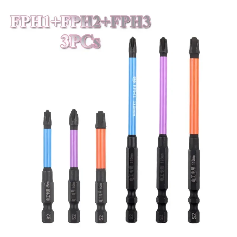 3pc 65/110/150mm Special Cross Screwdriver Bit Alloy Steel Nutdrivers FPH1 FPH2 FPH3 for Socket Switch Power Tool Electric Drill