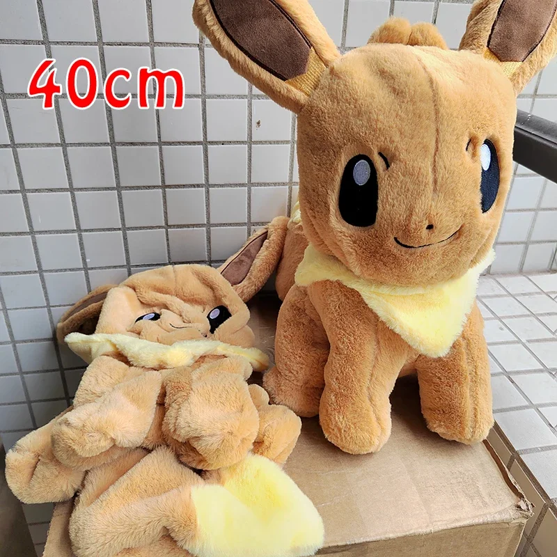 40/90cm Eevee Huge Pokemon Anime Plush Toys Big Pokémon Plushie Kawaii Semi-finished Leather Holster Pillow Gift for Children