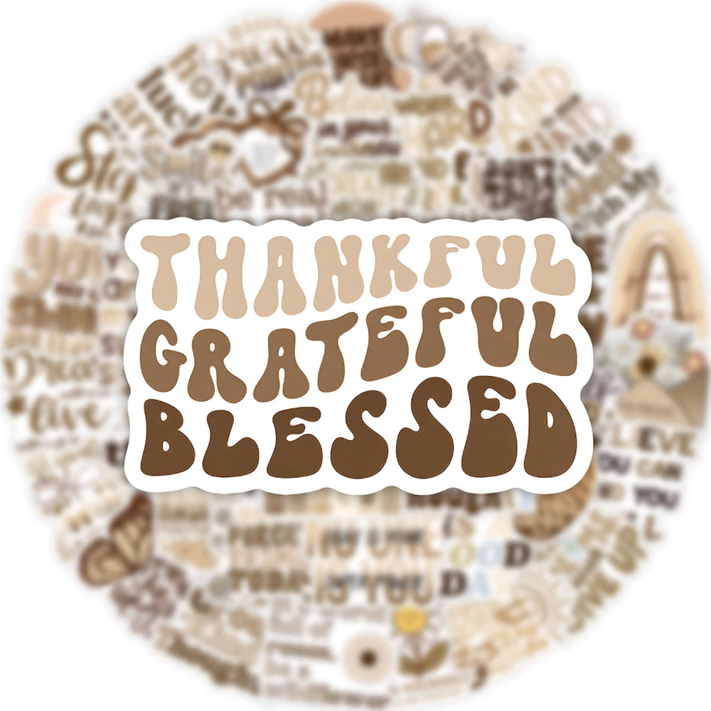 

10/30/50pcs Cartoon Bohemian Style Phrase Stickers Boho Inspirational Quotes Decals Water Bottle Notebook Phone Sticker Packing