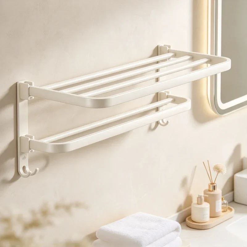 No Drill Towel Rack Aluminum Bathroom Shelf with Corrosion Resistant Sturdy Construction for Washroom Wall Storage and Home Use