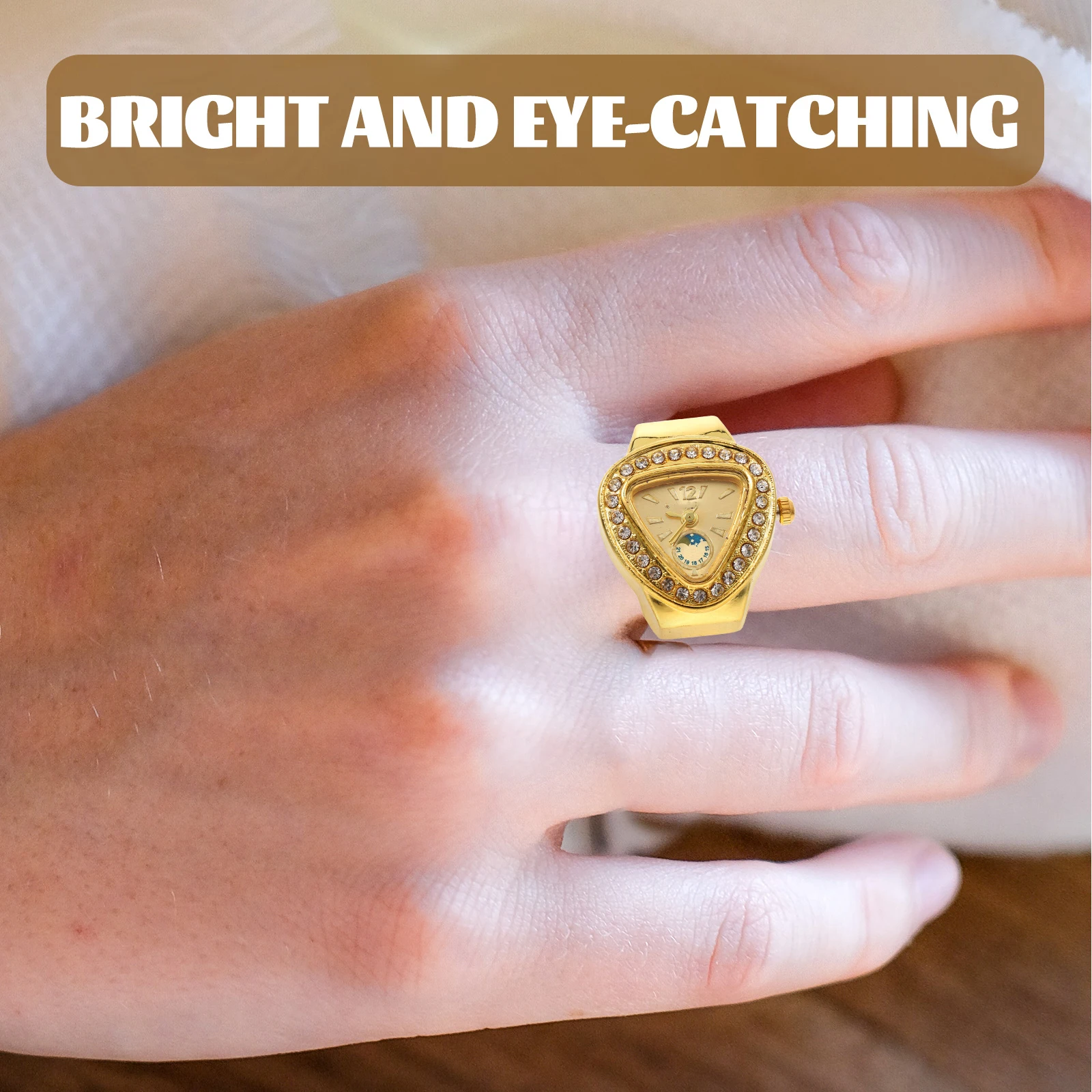 

Mini Ring Watch Finger Jewelry Decor Casual Design Dial Unisex Decorative Watches Golden Stainless Steel Material