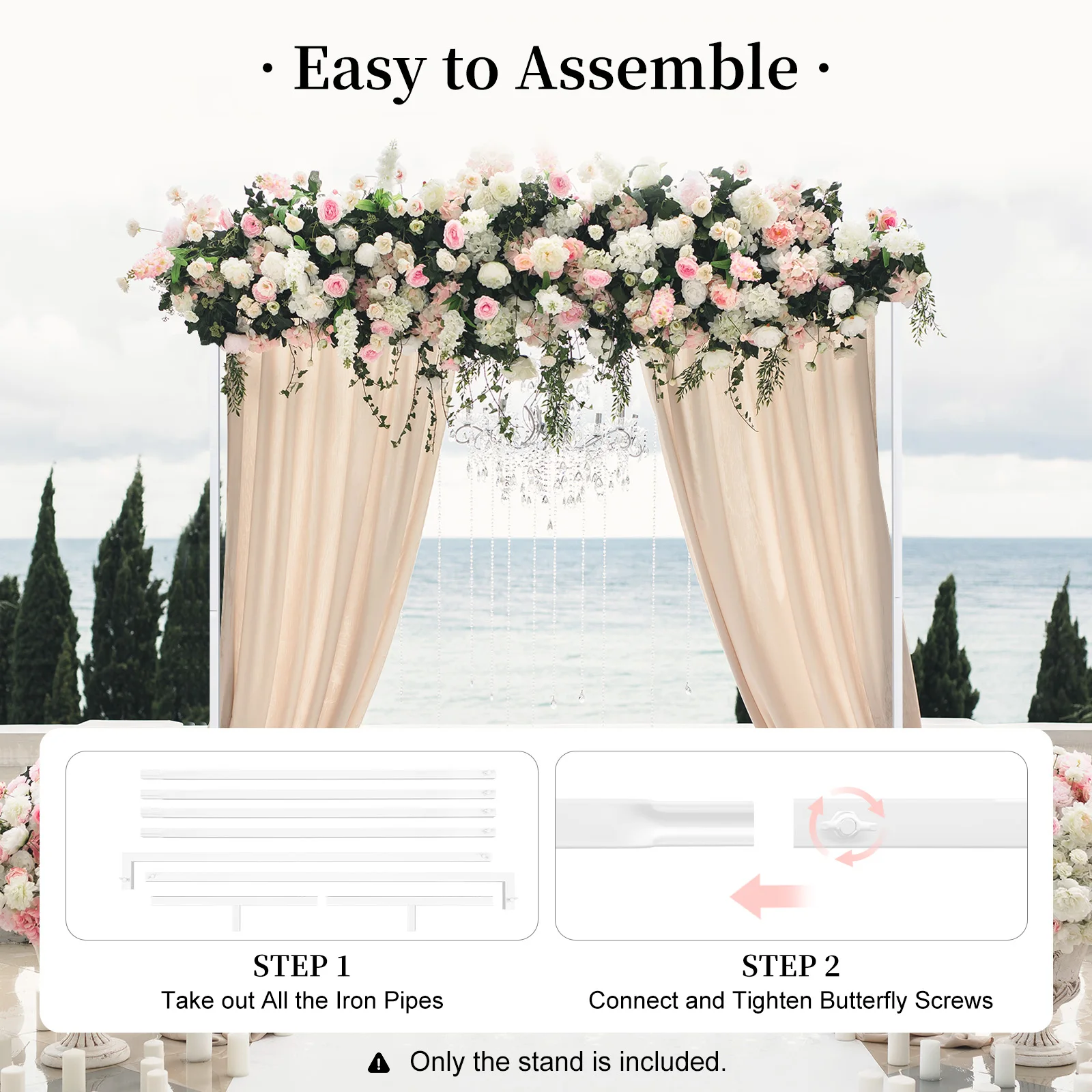 2*2m White/yellow Extra Large Square Wedding Arches for Ceremony,W6.56xH6.56FT Wedding Metal Arch Backdrop Stand