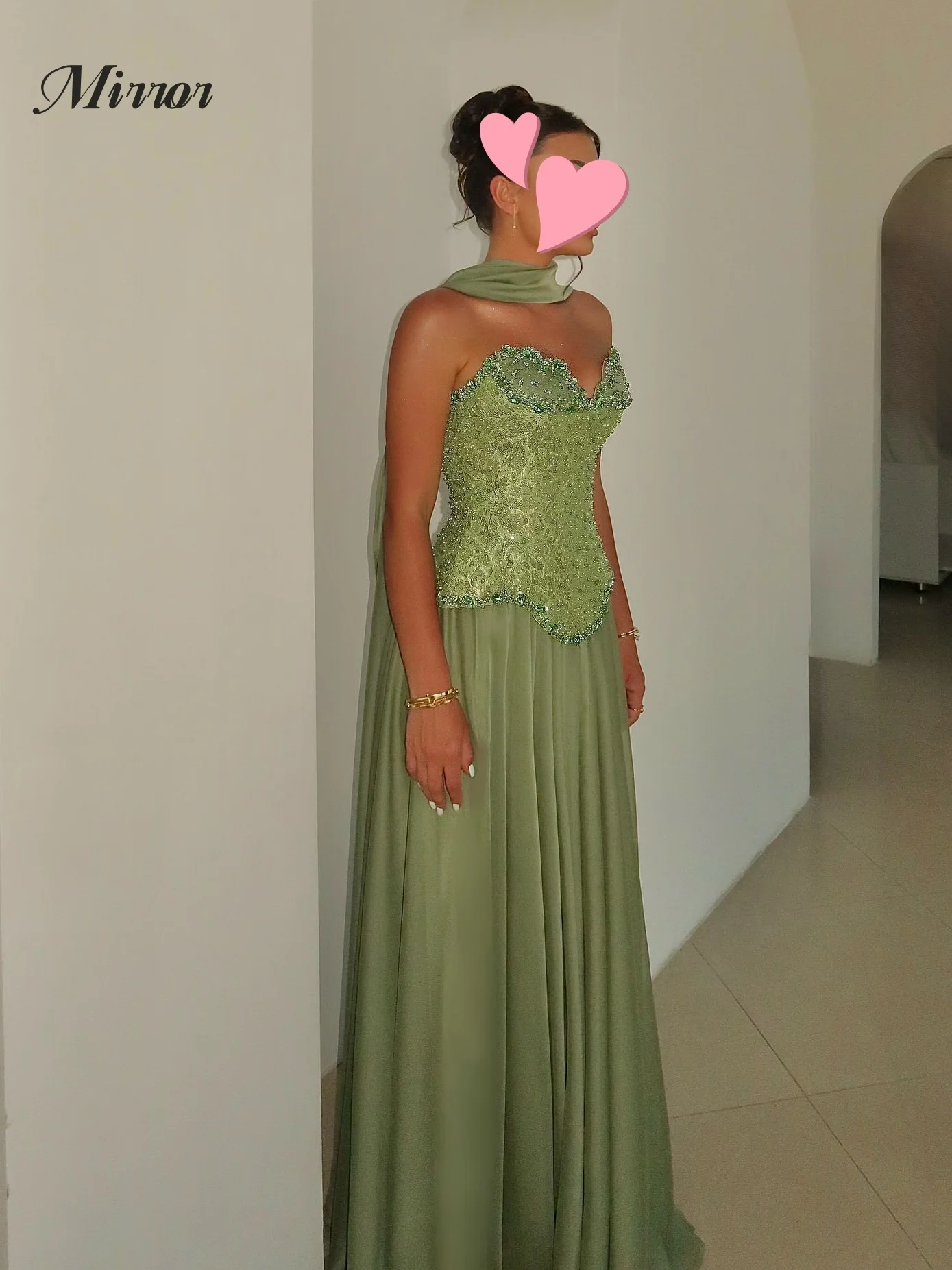 

Mirror Dress Elegant Vintage Sweet Green Beads Ribbon Lace Chiffon Customize Formal Occasion Prom Dress Evening Party Gowns