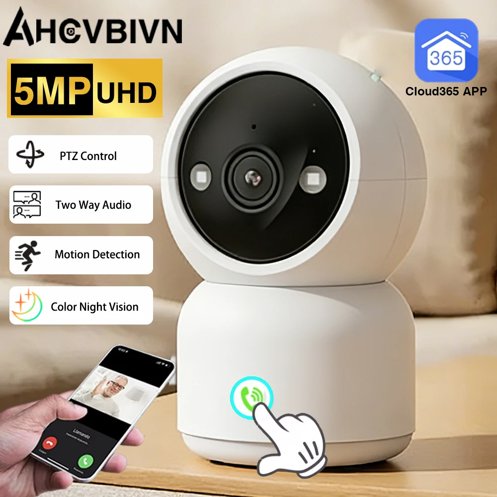 5MP 2K One-touch Call Camera Indoor Baby Monitor WiFi PTZ Camera Auto Tracking Color Night Vision IP CCTV Surveillance Camera