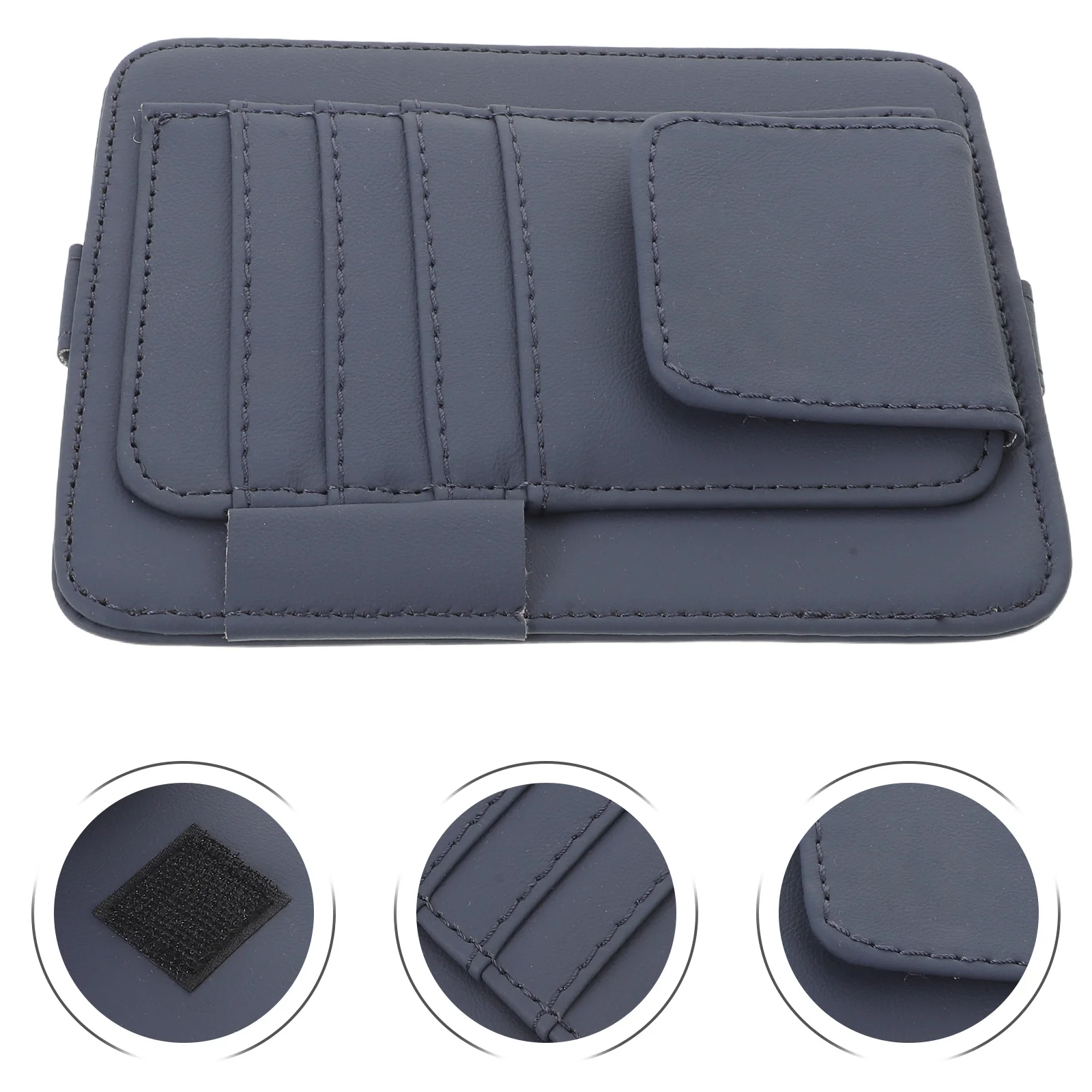 

Multi-Pocket Car Visor Organizer Blue PU Pouch with Pen Holder Sunglass Clip Elastic Bands for Sun Visor Storage Organiser