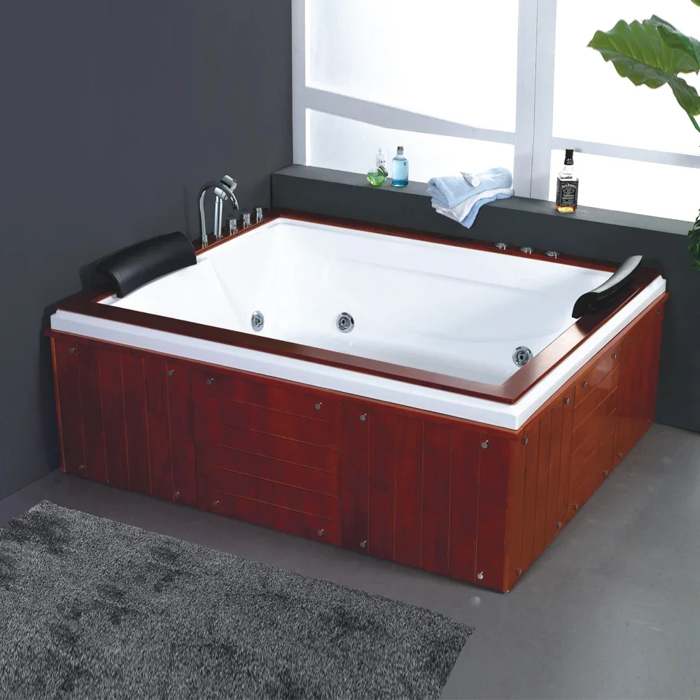 &c Double Whirlpool Bathtub Acrylic Fiberglass Modern Design Hotel Use Rectangle Shape  Capacity Included