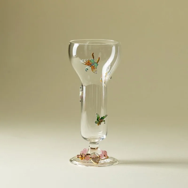 Enamel stained glass goblet, handmade butterfly cocktail cup, master cup teacup