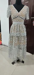 Luxury Summer Flower Embroidery Lace Crystal Evening Party Cake Dress For Women's Autumn Elegant Short Sleeve Long Dresses Lady