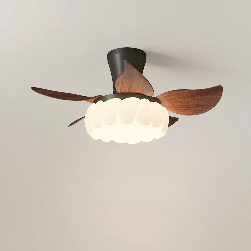 Retro Style Wood Grain Fan Leaf Fan Ceiling Light Creative Acrylic Lampshade Eye Protection LED Restaurant Ceiling Fan Light