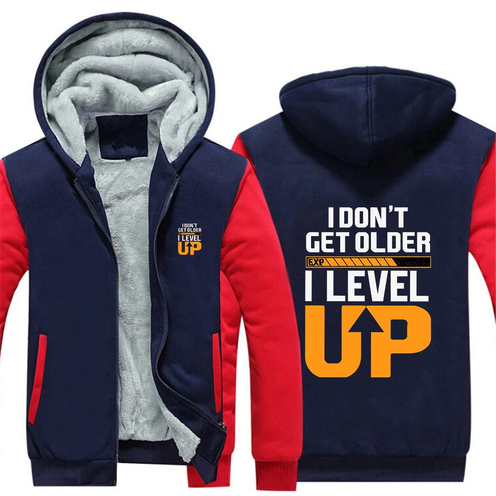 2025 Men's Autumn And Winter Thicken Cold Protection Jacket I Don't Get Older I Level up Logo Print Premium Coat Hoodies