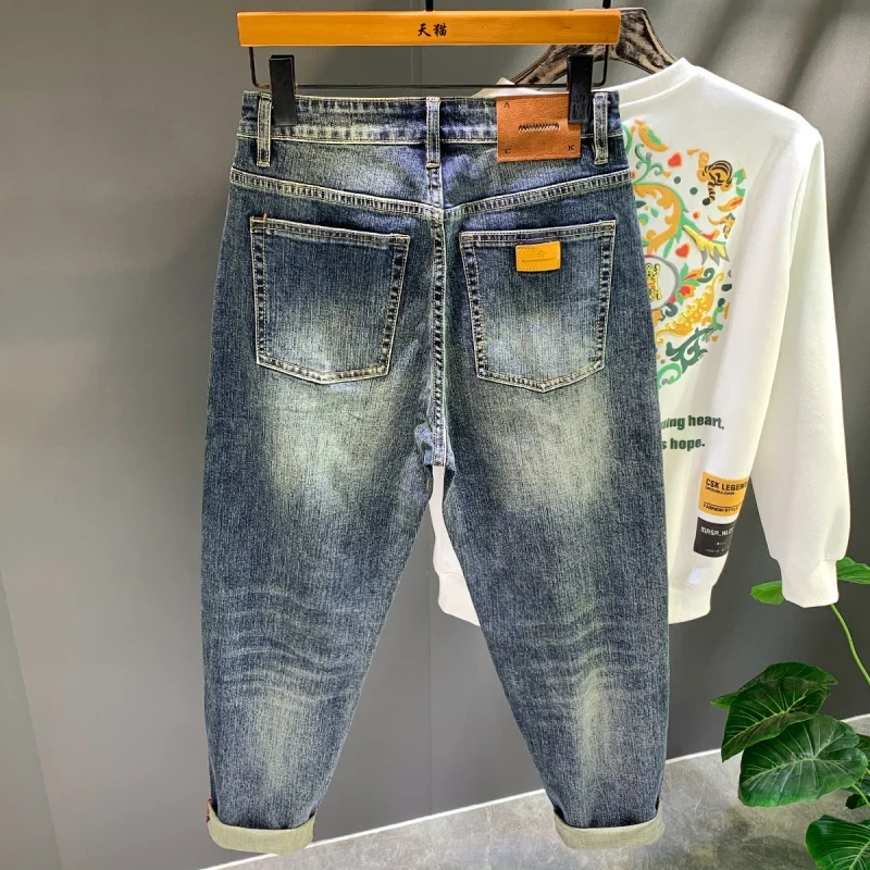 Spring and Autumn Retro Blue Japanese Street Harem Jeans Men's Loose plus Size Wide Legs Daddy Pants Trendy All-Matching Casual