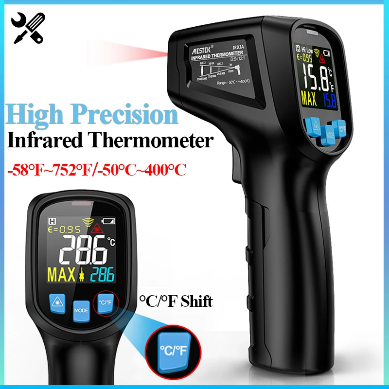 

High Precision Infrared Thermometer Non-Contact Digital Thermometers High and Low Temperature Alarm Industrial Temperature Meter