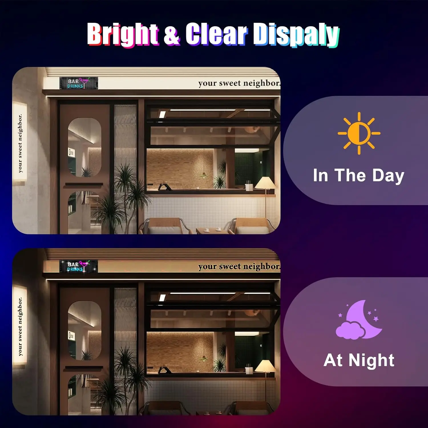

10.6''x4.7'' 5V/2A Scrolling LED Double Row Programmable LED Light Sign Car Display Bluetooth Control Text Graffiti Animations