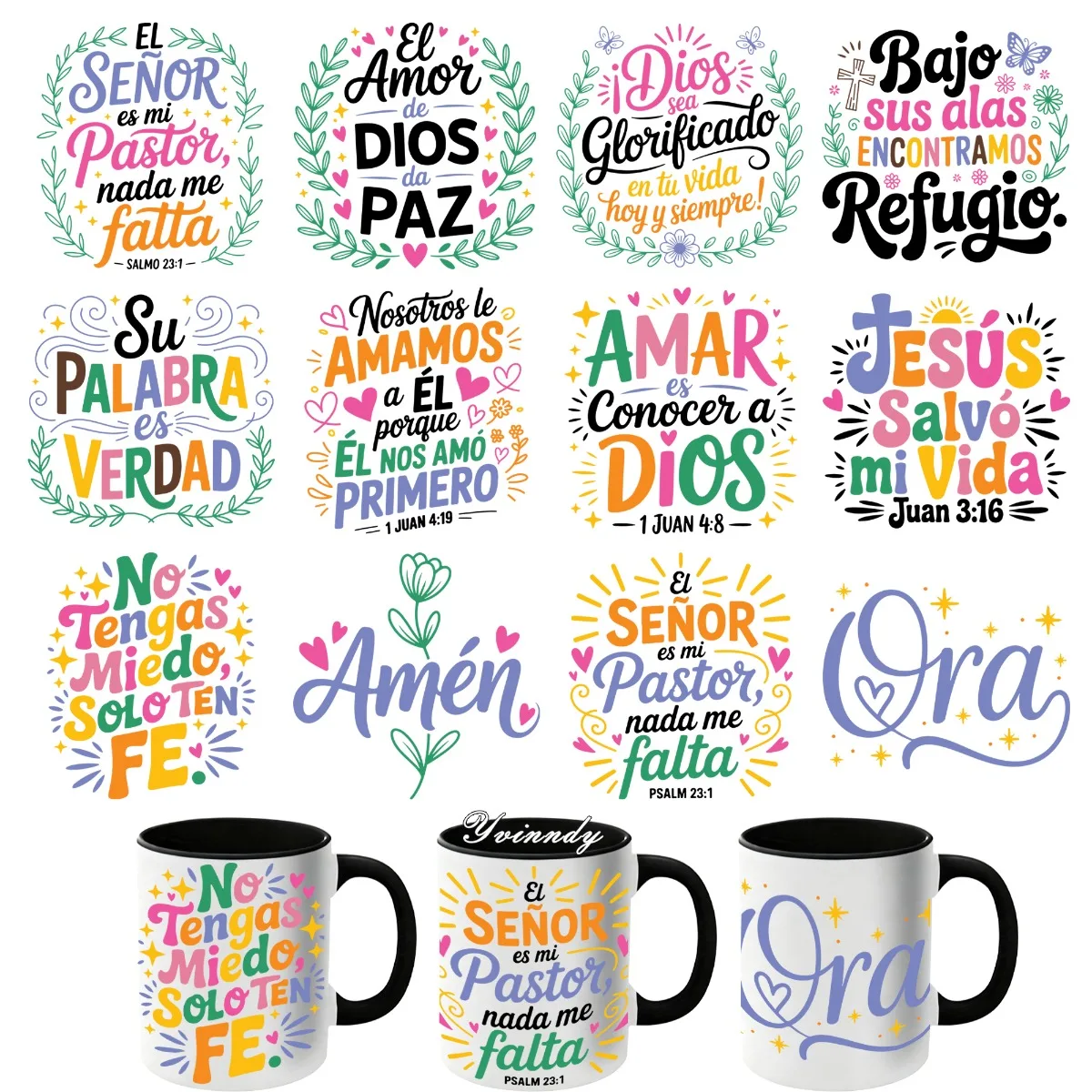 12Pcs/Set Spanish Motivational Quotes UV DTF High Self-Adhesive Transfer Paper Is Suitable For Decorating Cups And Bottles