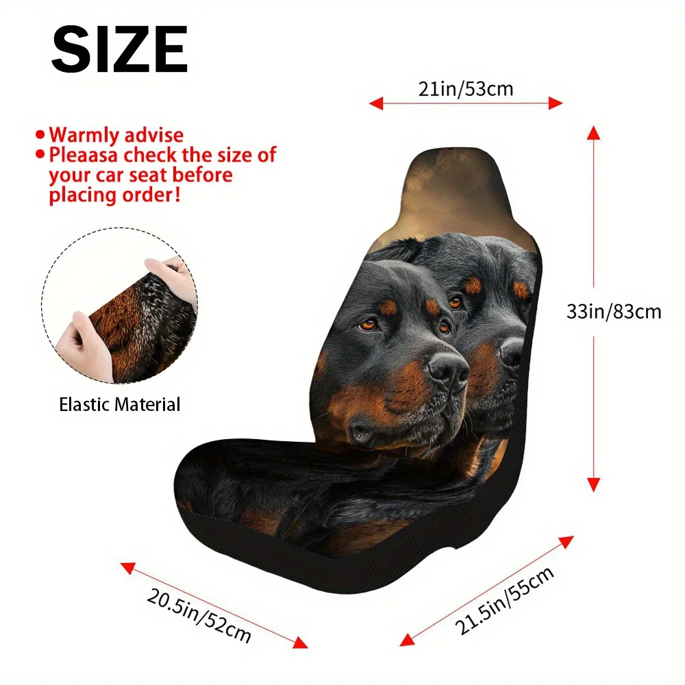 Set Of 2, Majestic Rottweiler Duo Themed Car Covers – Complete Set Of Protectors For Front Seats, Universally Compatible, Sturdy